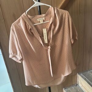 Monteau Pink Cuffed Sleeve Tie Front Blouse